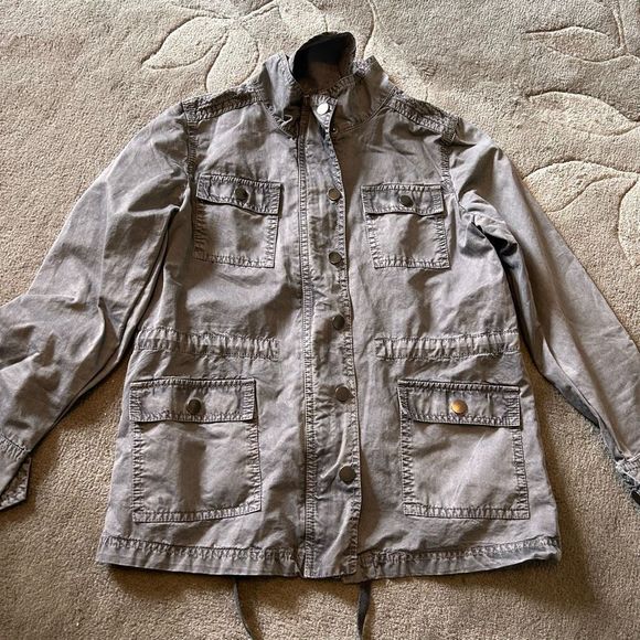 Caslon Jackets & Blazers - CASLON Women Light Gray 100% Cotton Utility Military Jacket Windbreaker